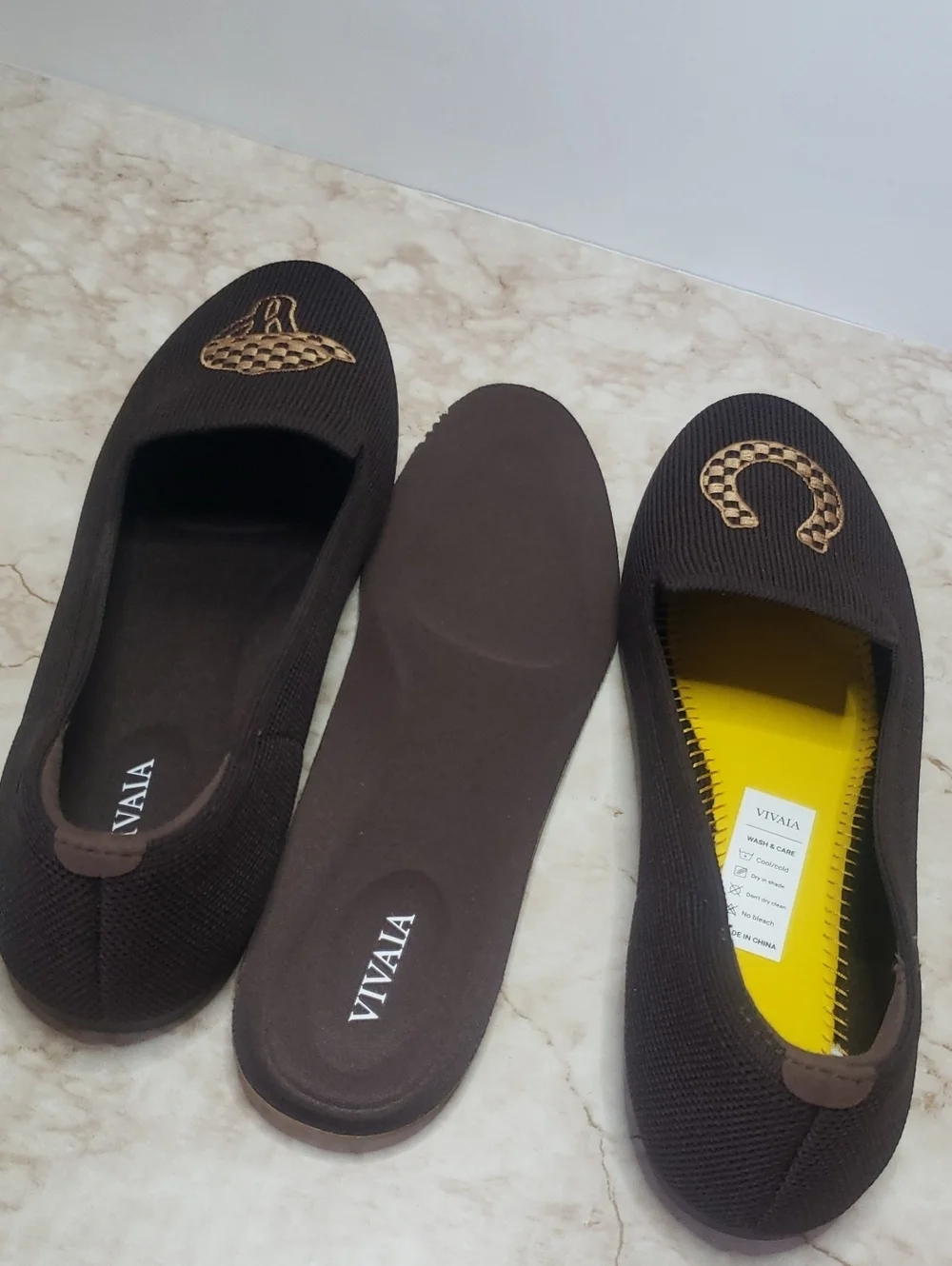 VIVALA Audrey Brown Slip-On Loafers with Gold Embroidery Size 38 New